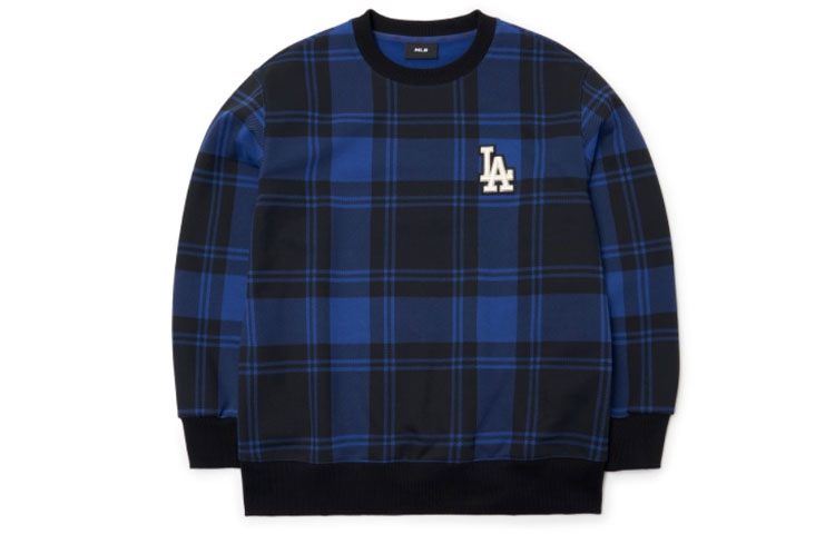 MLB Los Angeles Dodgers Plaid Oversized Crewneck Sweatshirt Blue Unisex 3AMTC2114-07INS