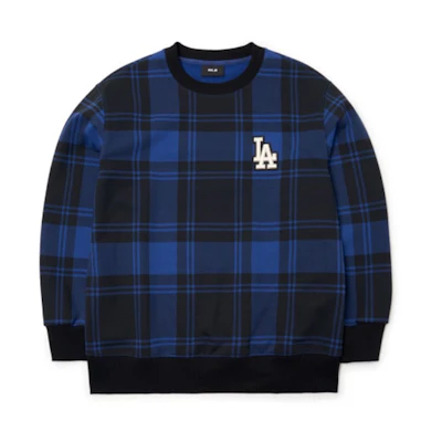 MLB Los Angeles Dodgers Plaid Oversized Crewneck Sweatshirt Blue Unisex 3AMTC2114-07INS