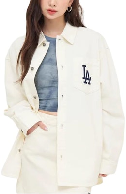 MLB Los Angeles Dodgers Varsity Unisex Long Sleeve Shirt in Cream. 3ADRV0144-07CRD Details for MLB Los Angeles Dodgers Varsity Unisex Long Sleeve Shirt in Cream. 3ADRV0144-07CRD
