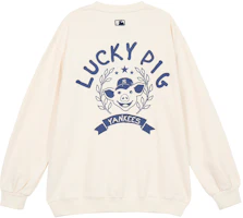 MLB Lucky Pig Logo Crewneck Sweatshirt Unisex Off-White Long Sleeve 31MTC6941-50I MLB Lucky Pig Logo Crewneck Sweatshirt Unisex Off-White Long Sleeve 31MTC6941-50I