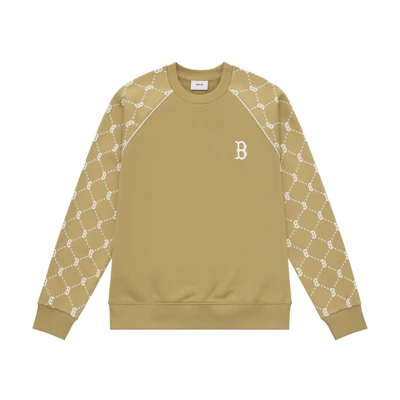 MLB Monogram Boston Red Sox 24FW Diamond Pattern Casual Crewneck Sweatshirt Beige 3AMTM1244-43CAS