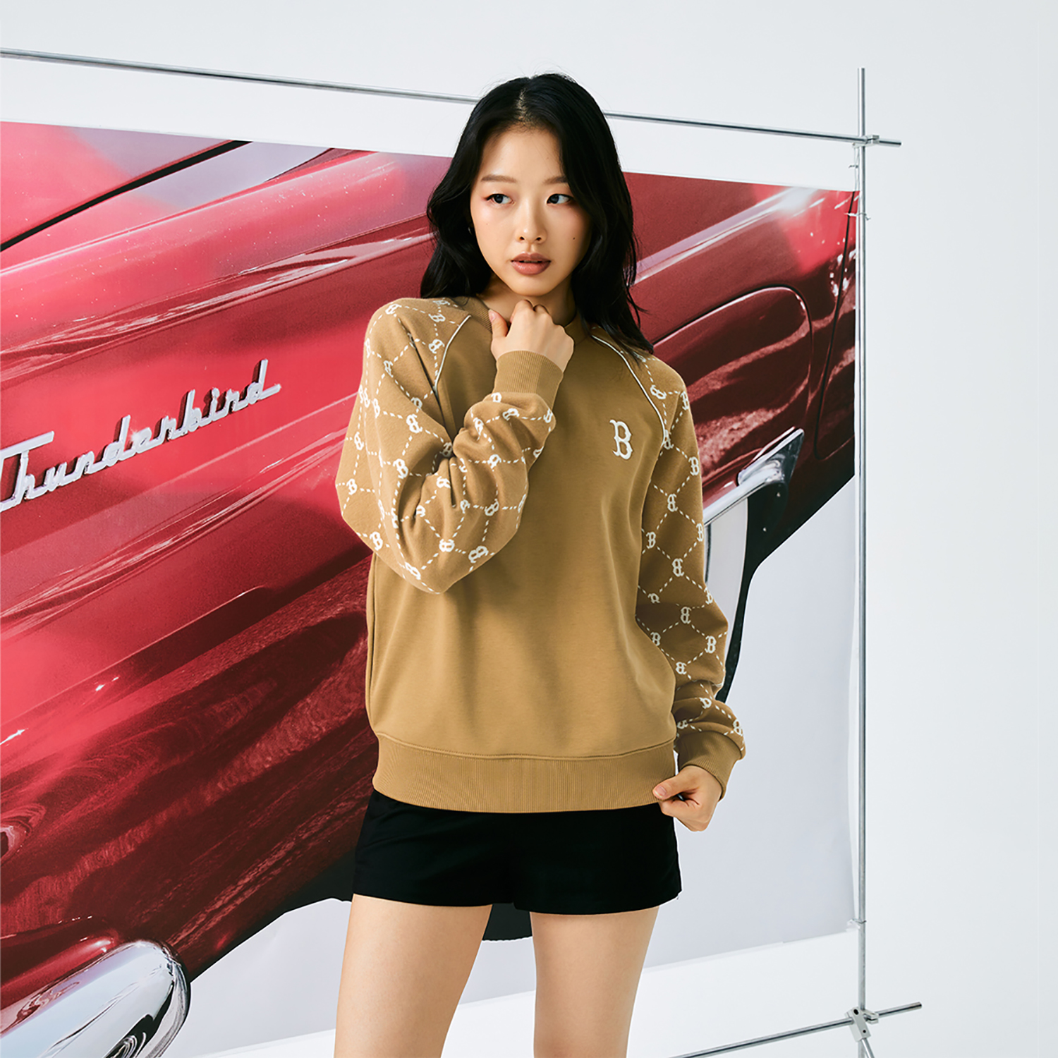 MLB Monogram Boston Red Sox 24FW Diamond Pattern Casual Crewneck Sweatshirt Beige 3AMTM1244-43CAS 圖 4