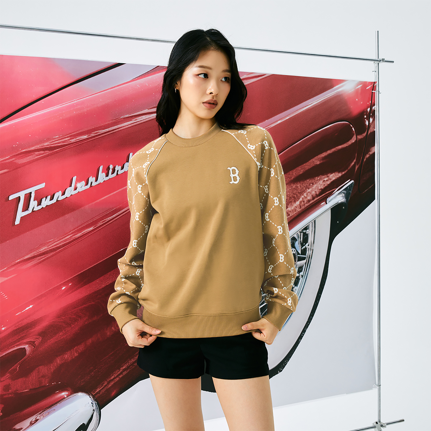 MLB Monogram Boston Red Sox 24FW Diamond Pattern Casual Crewneck Sweatshirt Beige 3AMTM1244-43CAS 圖 5