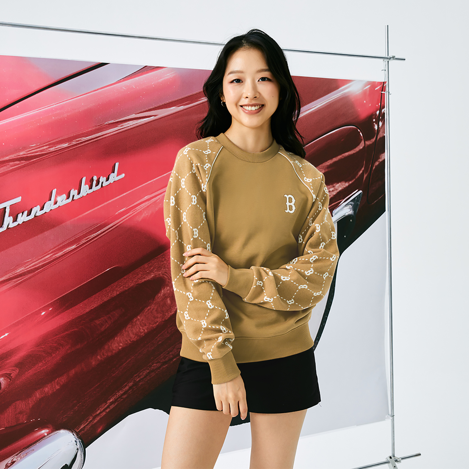 MLB Monogram Boston Red Sox 24FW Diamond Pattern Casual Crewneck Sweatshirt Beige 3AMTM1244-43CAS 圖 6