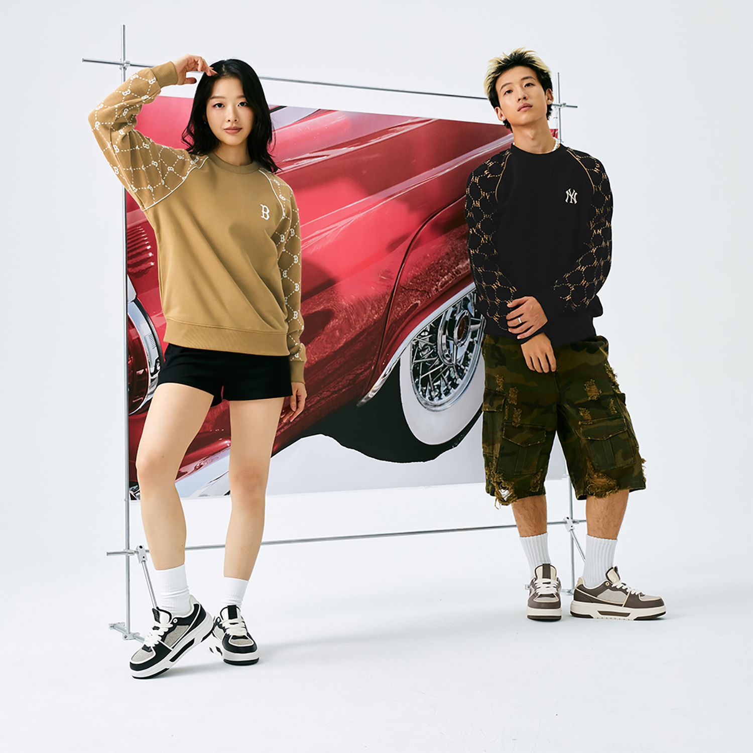 MLB Monogram Boston Red Sox 24FW Diamond Pattern Casual Crewneck Sweatshirt Beige 3AMTM1244-43CAS 圖 8