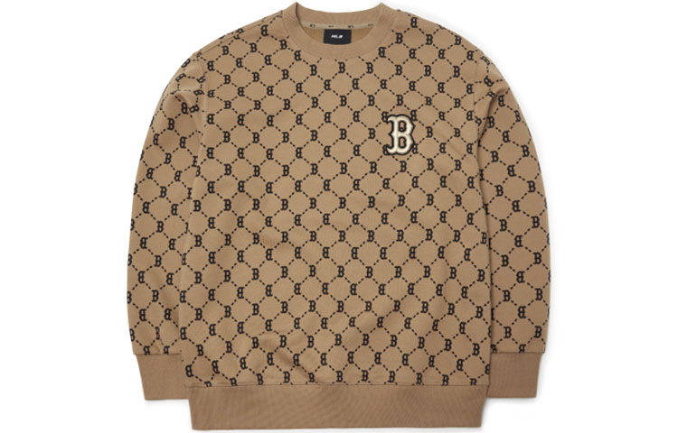 MLB Monogram Boston Red Sox Casual Crewneck Sweatshirt Unisex Brown. 3AMTM0314-43BGD