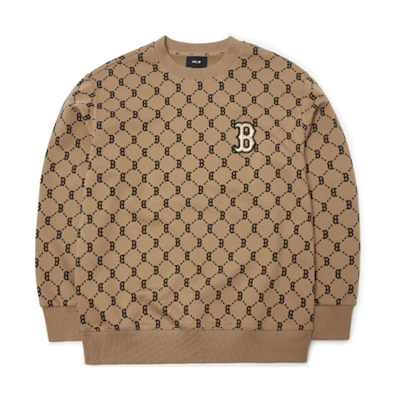 MLB Monogram Boston Red Sox Casual Crewneck Sweatshirt Unisex Brown. 3AMTM0314-43BGD