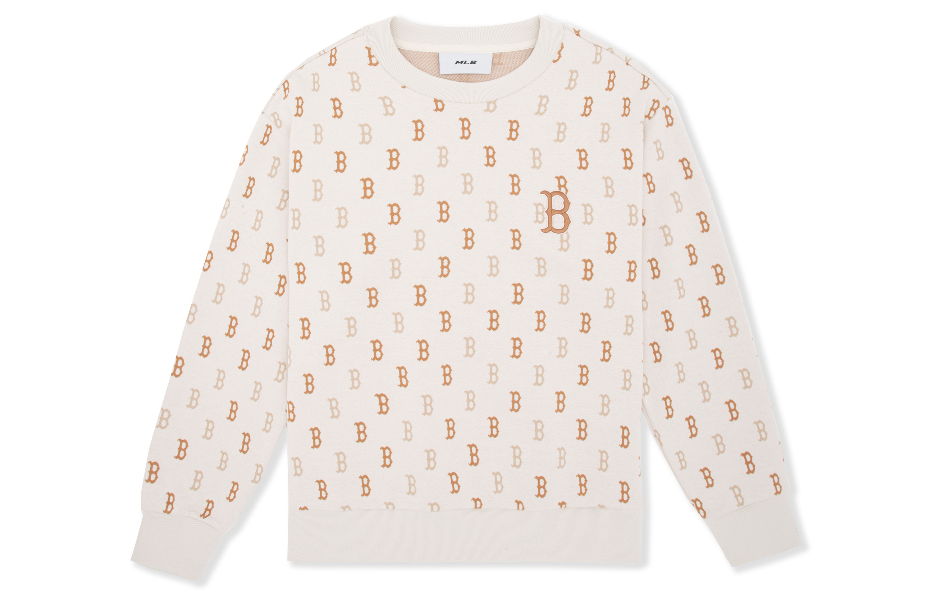 MLB Monogram Boston Red Sox Cream Logo Embroidered Unisex Crewneck Sweatshirt 3AMTM0344-43CRD
