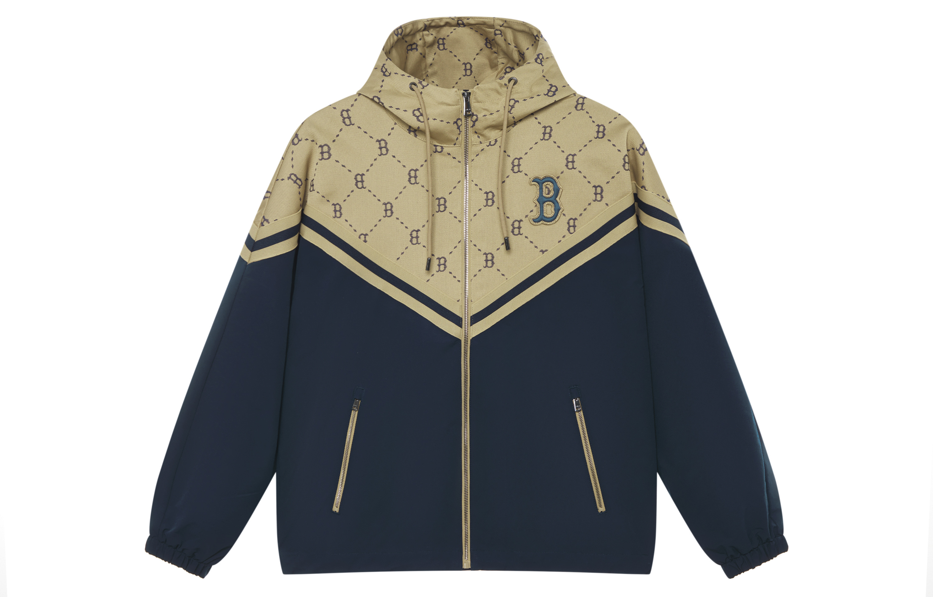 MLB Monogram Boston Red Sox Logo Embroidered Windproof Hoodie Jacket Beige 3AWJM0144-43BGL 圖 2