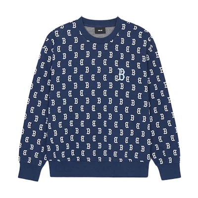 MLB Monogram Boston Red Sox Navy Blue Crewneck Sweatshirt Unisex 3AMTM0241-43NYS