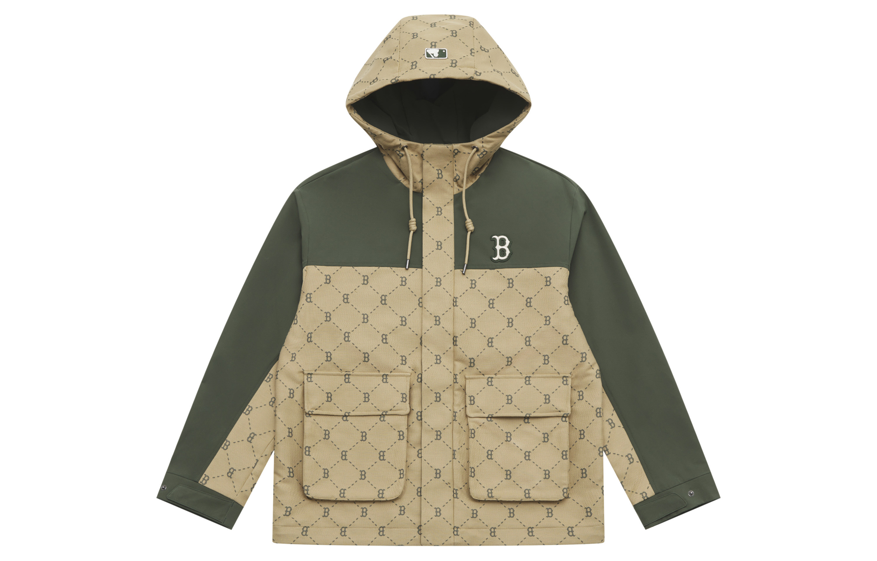 MLB Monogram Boston Red Sox Patch Logo Khaki Windbreaker Hoodie Jacket Unisex. 3AWJM0151-43KAD