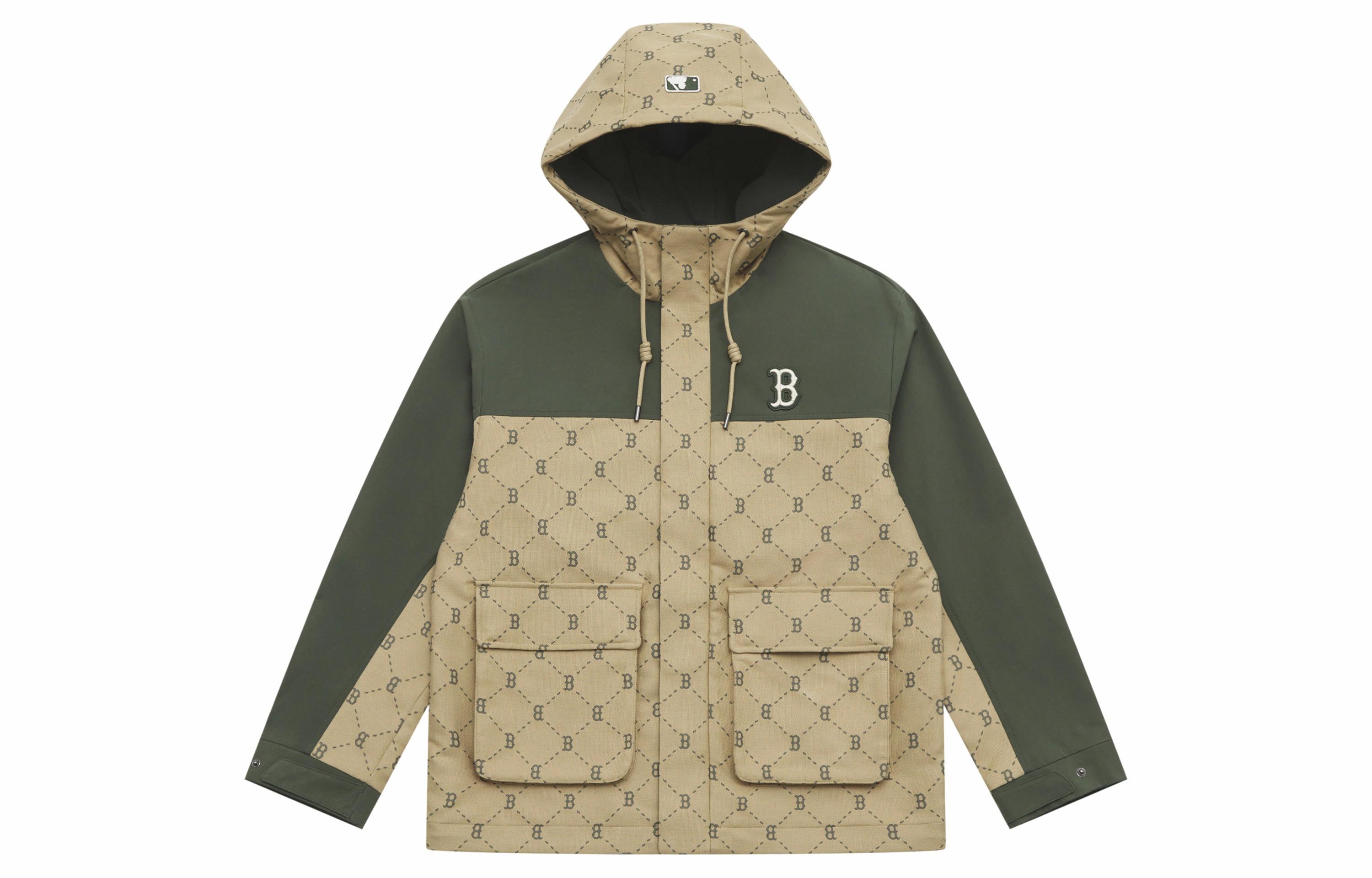 MLB Monogram Boston Red Sox Patch Logo Khaki Windbreaker Hoodie Jacket Unisex. 3AWJM0151-43KAD 圖 2