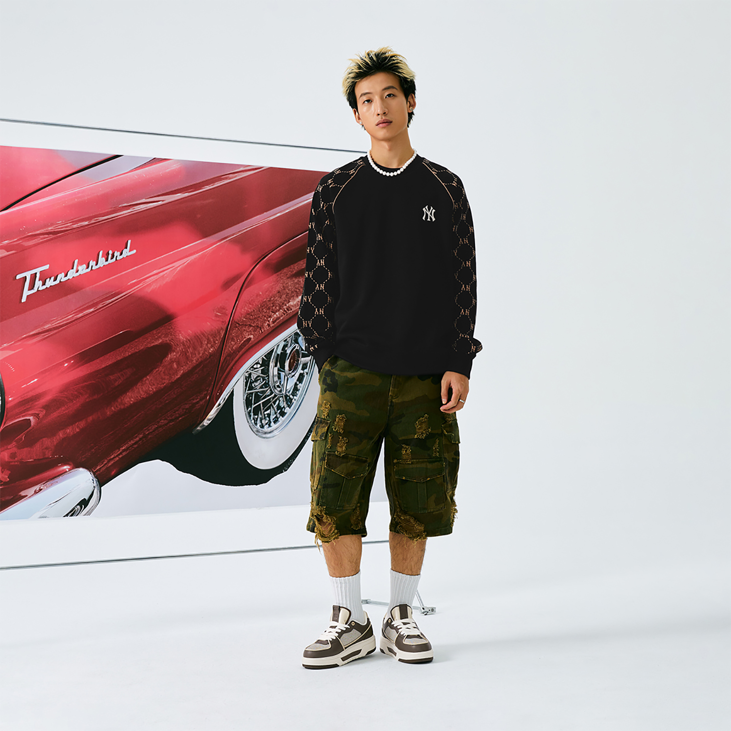 Cheap MLB 經典鑽石紋NY洋基隊黑色圓領運動衫 男女適合休閒版型 3AMTM1244-50BKS