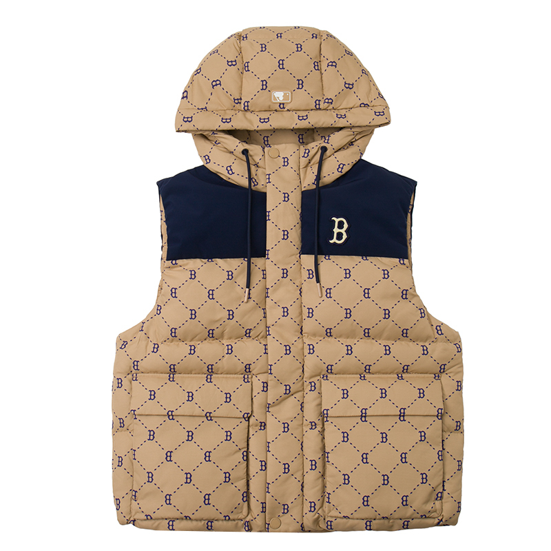 MLB Monogram Down Vest Beige Unisex - Comfortable Loose Fit 3ADVM1046-43BGL