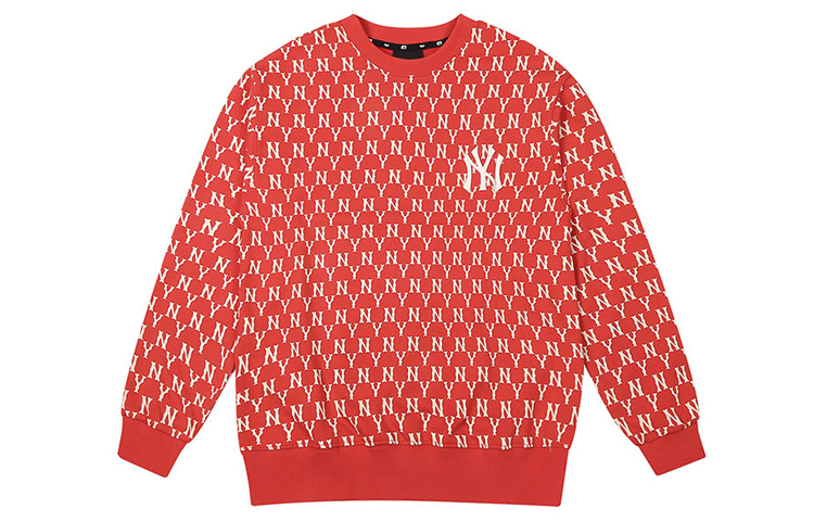 MLB Monogram Embroidery Logo Red Crewneck Sweatshirt Unisex Long Sleeve 31MTM2011-50R