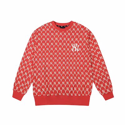 MLB Monogram Embroidery Logo Red Crewneck Sweatshirt Unisex Long Sleeve 31MTM2011-50R