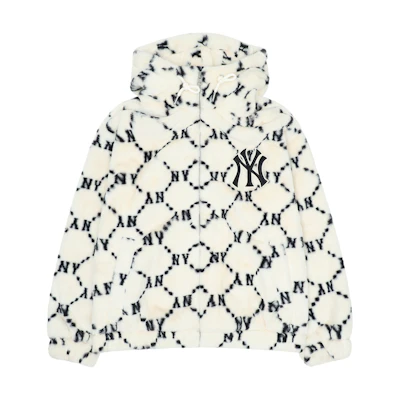 MLB Monogram Fleece Jacket Unisex Cream Color. 3AFDM0226-50CRS