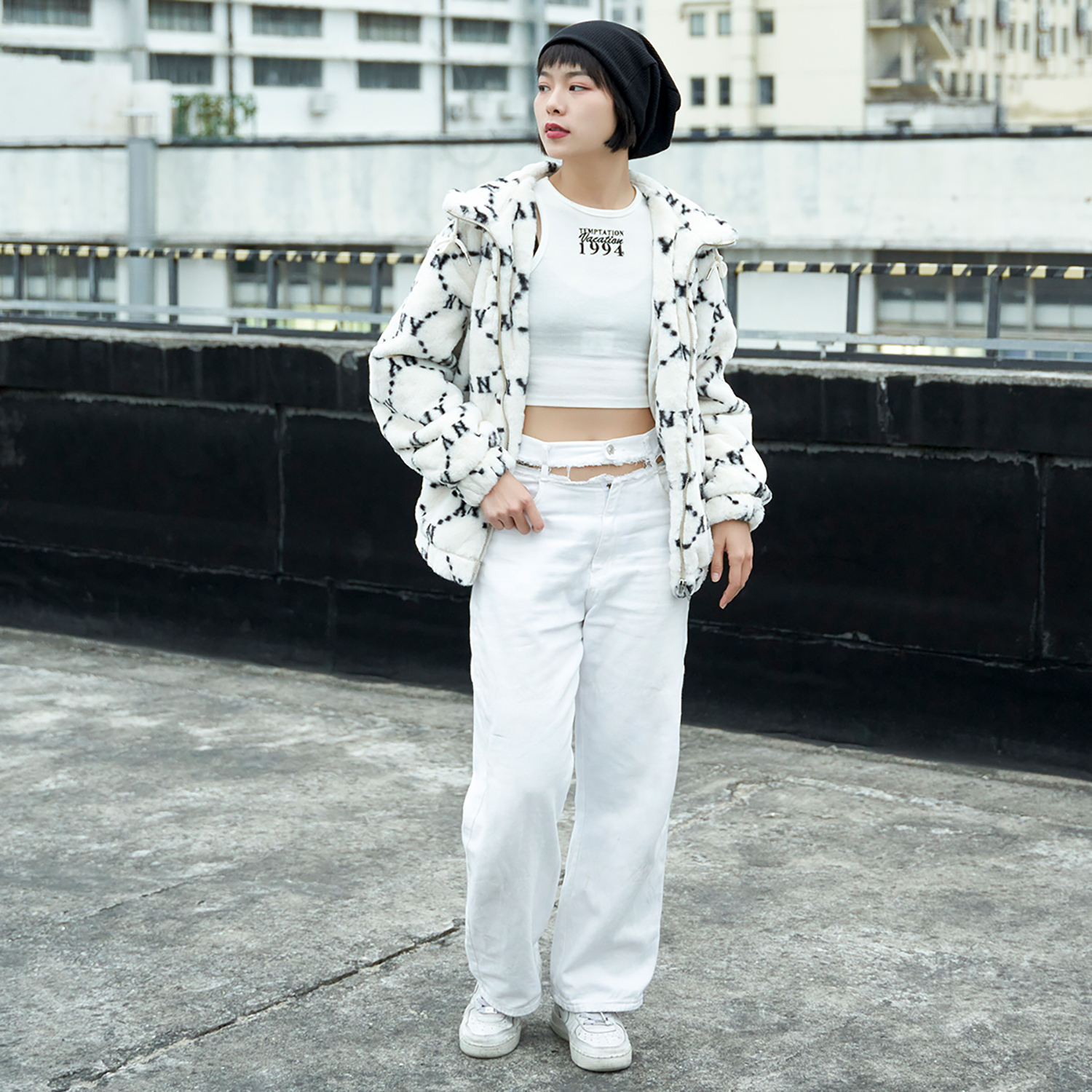 Cheap MLB 字母圖案中性米色羊毛外套. 3AFDM0226-50CRS