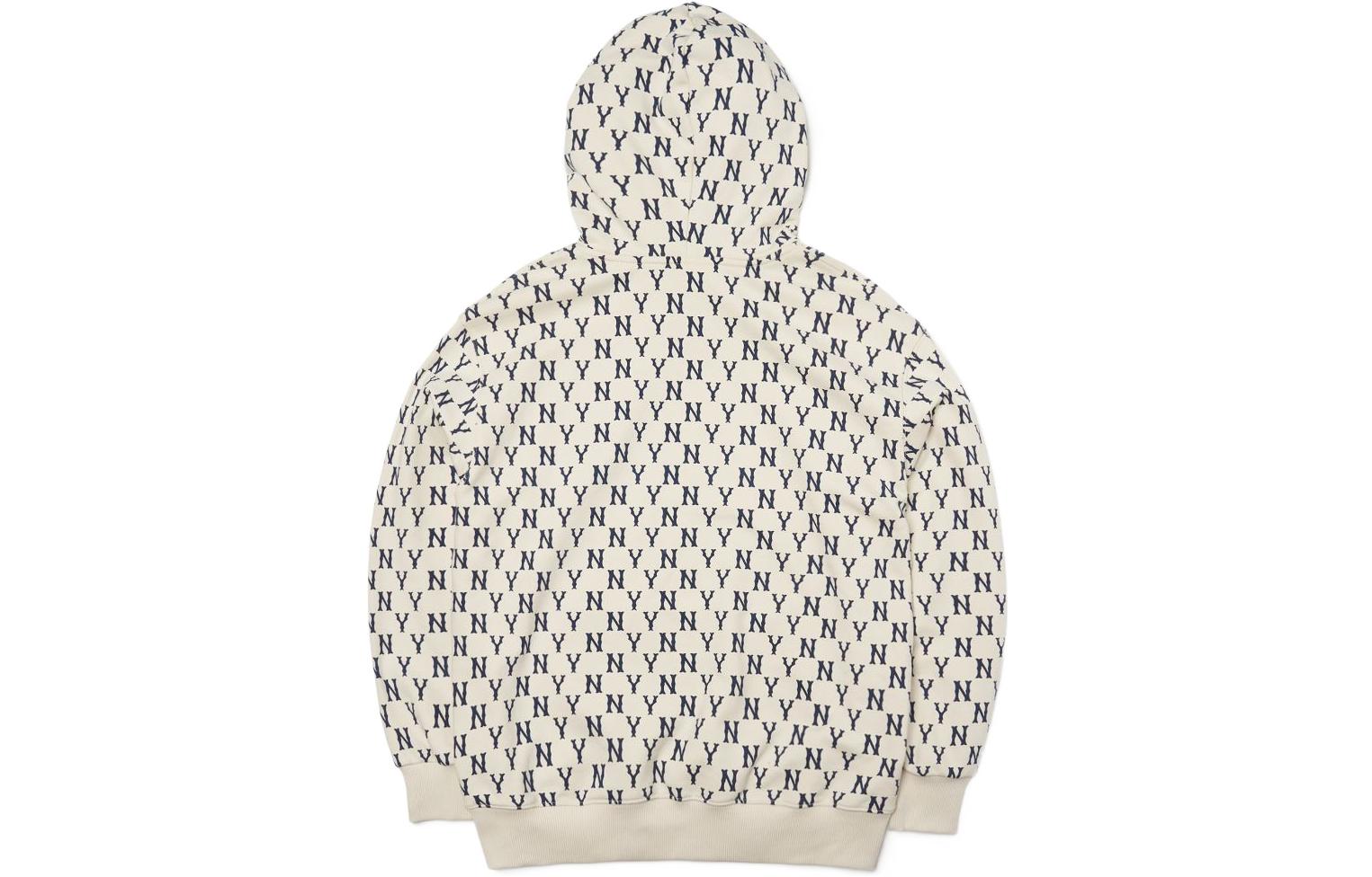 Lookbook MLB 經典花卉圖案奶油色連帽衫 男女款寬鬆版長袖上衣。 3AHDM0221-50CRS