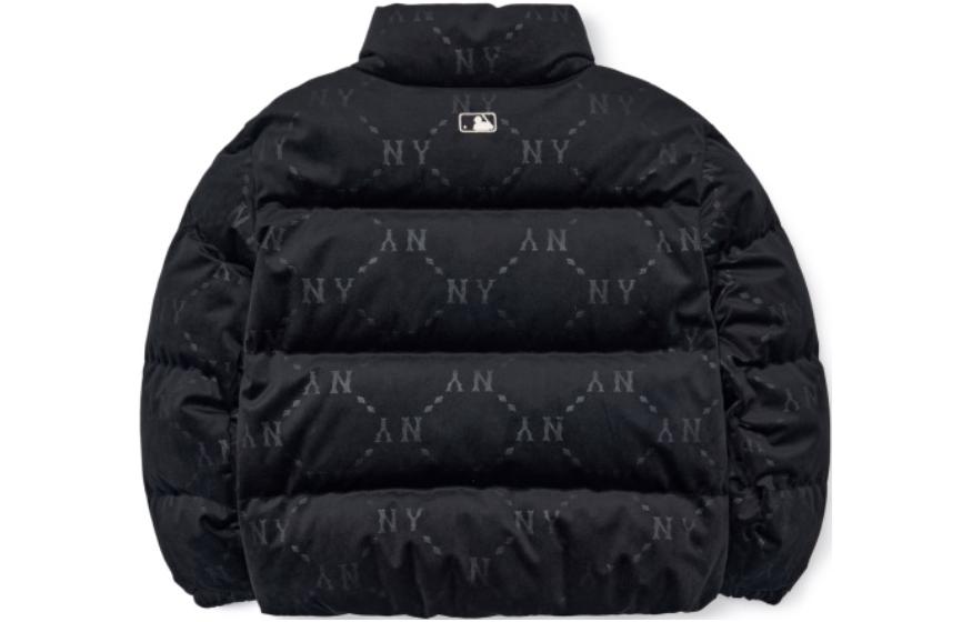 Lookbook MLB モノグラム FW22 ロゴプリント ジップアップ ダウンジャケット ユニセックス 黒 ショート丈 3FDJM0226-50BKS