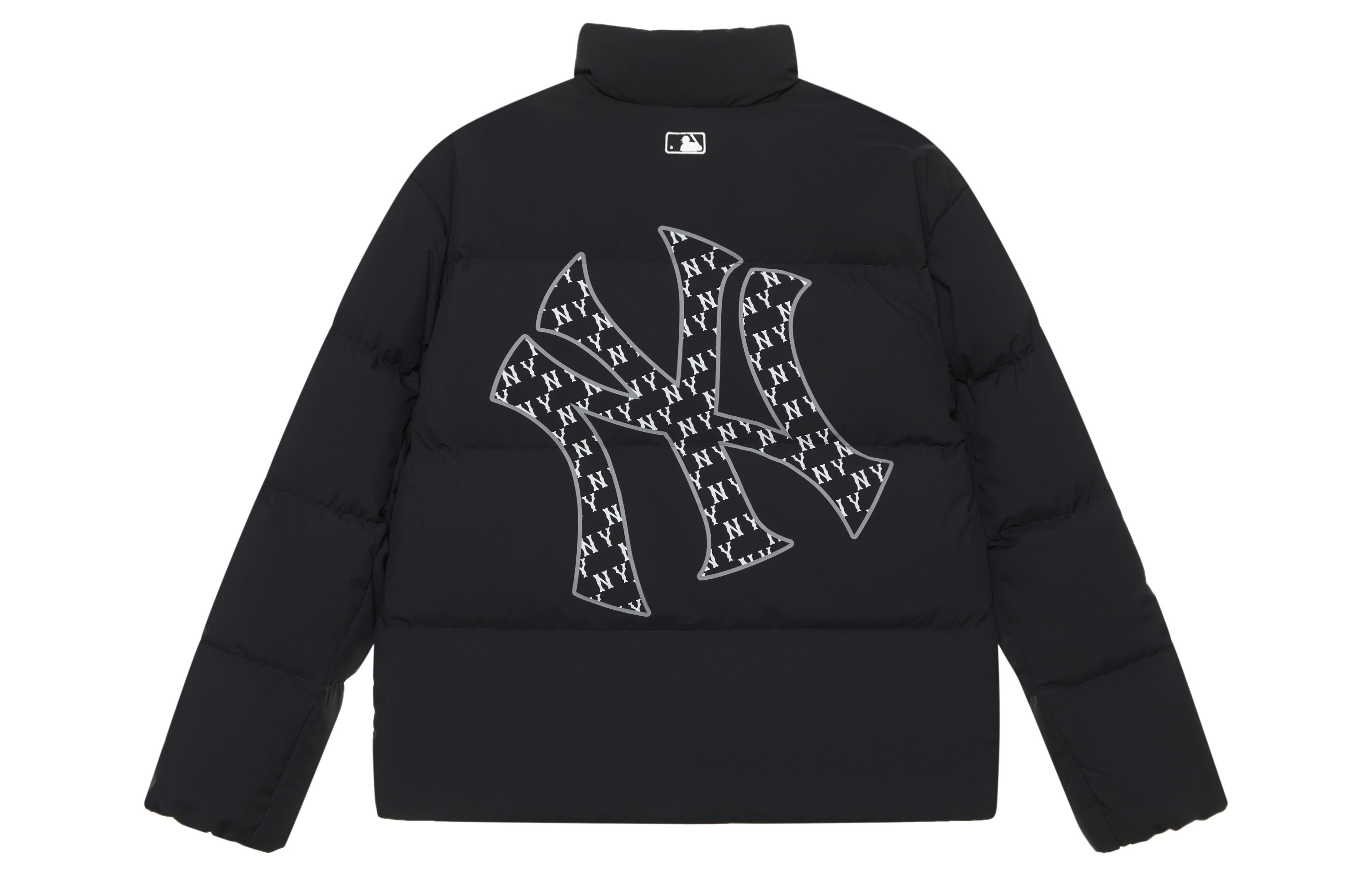 MLB Monogram FW24 NYC Yankees Black Puffer Jacket Unisex with Logo & Fleece Lining. 3ADJM1646-50BKS