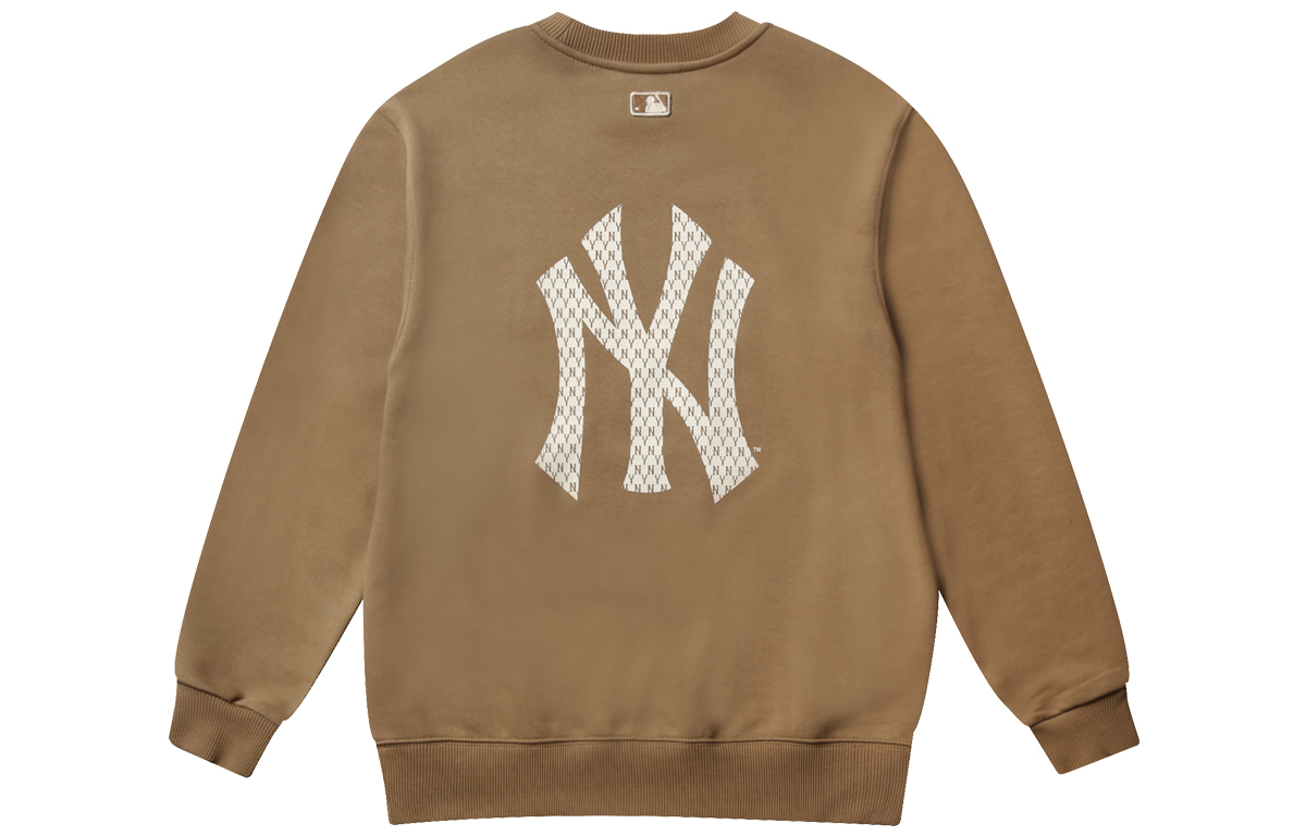 MLB Monogram Logo Print Long Sleeve Khaki Sweatshirt Unisex 31MTM1041-50B