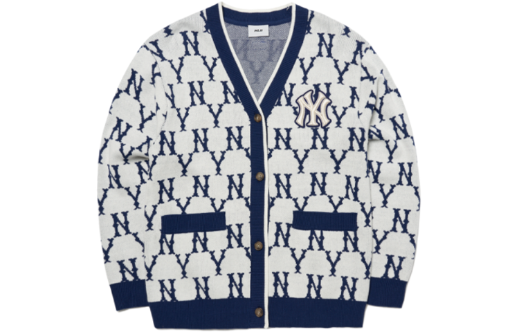 MLB Monogram Logo Series Colorblock Sweater Unisex Blue White. 3AKCM0121-50CRS
