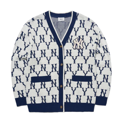 MLB Monogram Logo Series Colorblock Sweater Unisex Blue White. 3AKCM0121-50CRS