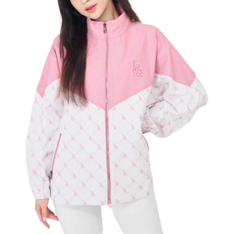 Lookbook MLB Monogram Los Angeles Dodgers Unisex Soft Pink Casual Long Sleeve Jacket. 3AWJM0341-07PKM