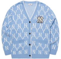 Order MLB Monogram New York Yankees Colorblock Knit Cardigan Unisex Light Blue 3AKCM0121-50BLL