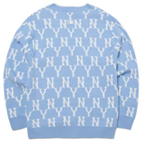 Lookbook MLB Monogram New York Yankees Colorblock Knit Cardigan Unisex Light Blue 3AKCM0121-50BLL