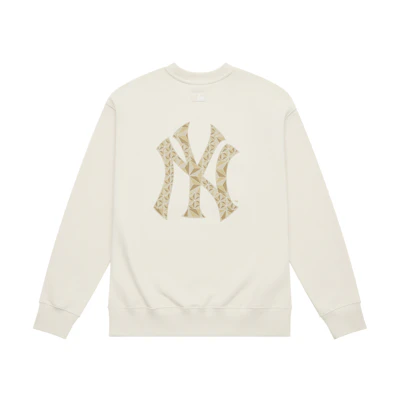 MLB Monogram New York Yankees Cream Pullover Logo Crewneck Sweatshirt Unisex 3AMTM0946-50CRD