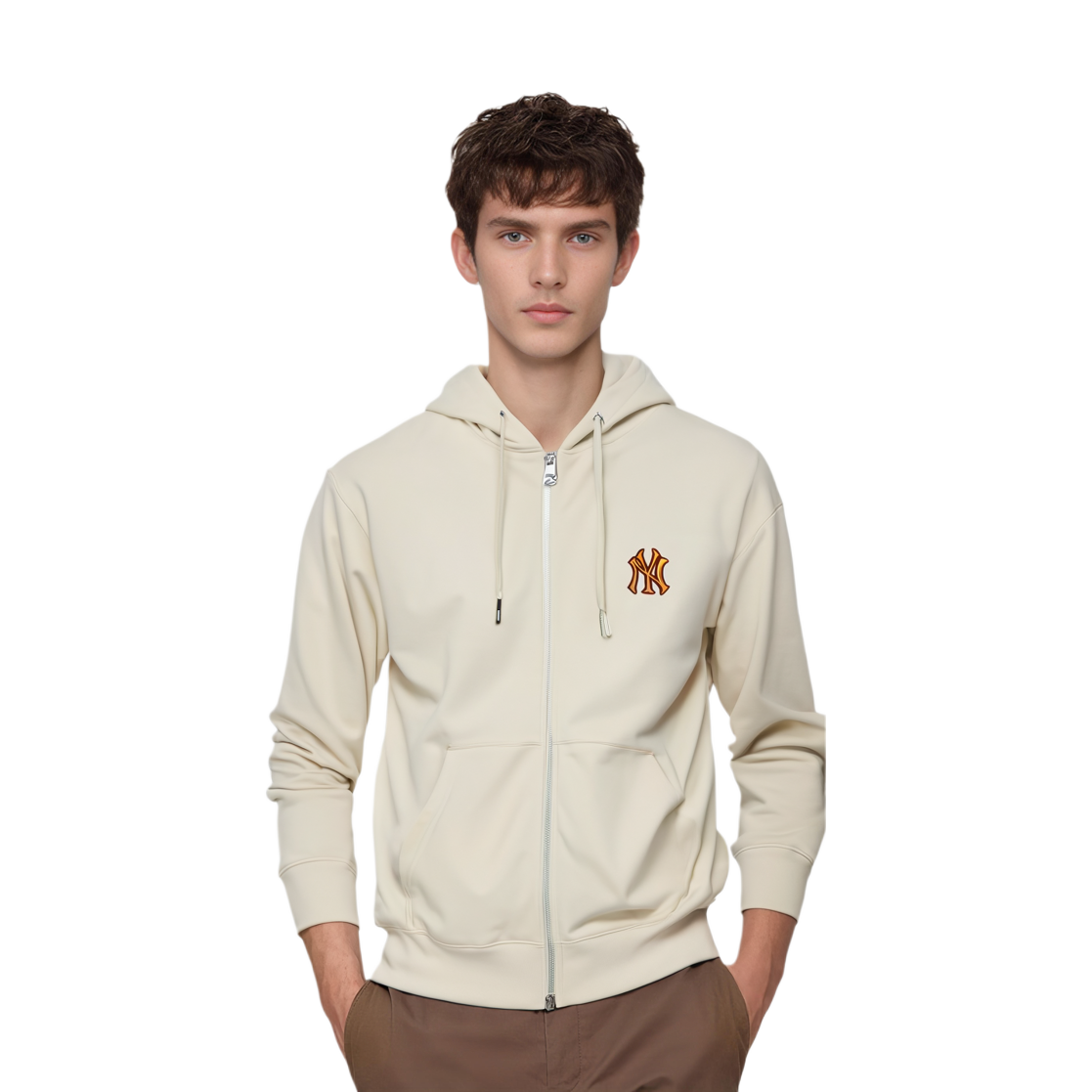 MLB Monogram New York Yankees Cream Retro College Style Unisex Hoodie Jacket 3ATRM0544-50CRD 圖 4