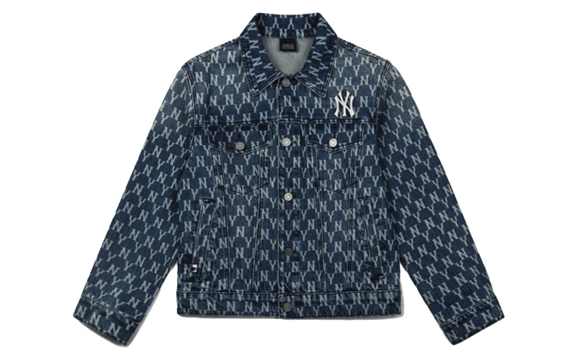 Order MLB Monogram New York Yankees Denim Jacket Unisex Blue 31JPN3041-50U