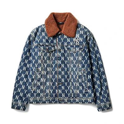 MLB Monogram New York Yankees Denim Jacket with Fur Collar Unisex - Blue. 3ADK04016-50BLS