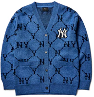 Order MLB Monogram New York Yankees V-Neck Cardigan Knit Unisex Blue 3AKTM0214-50BLD