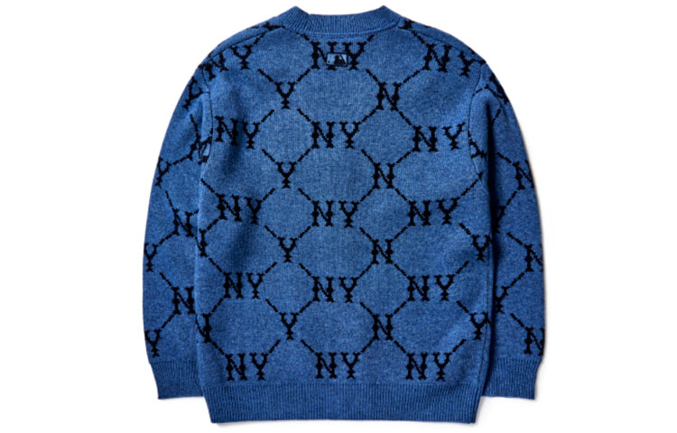 Lookbook MLB Monogram New York Yankees Cardigan Leher V Unisex Biru 3AKTM0214-50BLD