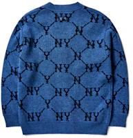 Lookbook MLB Monogram New York Yankees V-Neck Cardigan Knit Unisex Blue 3AKTM0214-50BLD