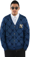 Shop MLB Monogram New York Yankees V-Neck Cardigan Knit Unisex Blue 3AKTM0214-50BLD