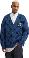 Purchase MLB Monogram New York Yankees V-Neck Cardigan Knit Unisex Blue 3AKTM0214-50BLD