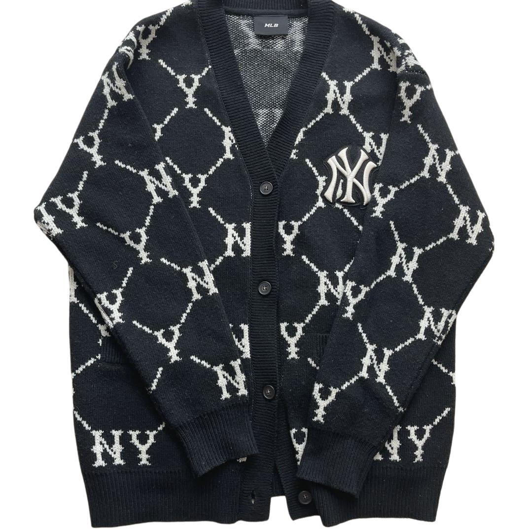 Order MLB モノグラム ニューヨーク・ヤンキース Vネック カーディガン ユニセックス ブラック 長袖 3AKCM0244-50CGS