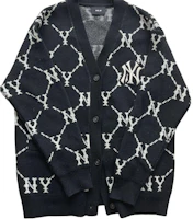 Order MLB Monogram New York Yankees V-Neck Knit Cardigan Unisex Black Long Sleeve. 3AKCM0244-50CGS