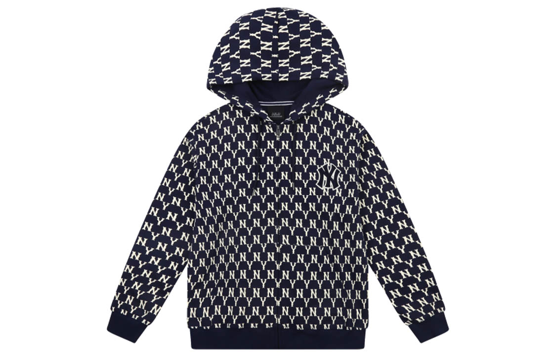 MLB Monogram New York Yankees Zip Cotton Sweatshirt Unisex Navy Blue 31TRM6041-50N