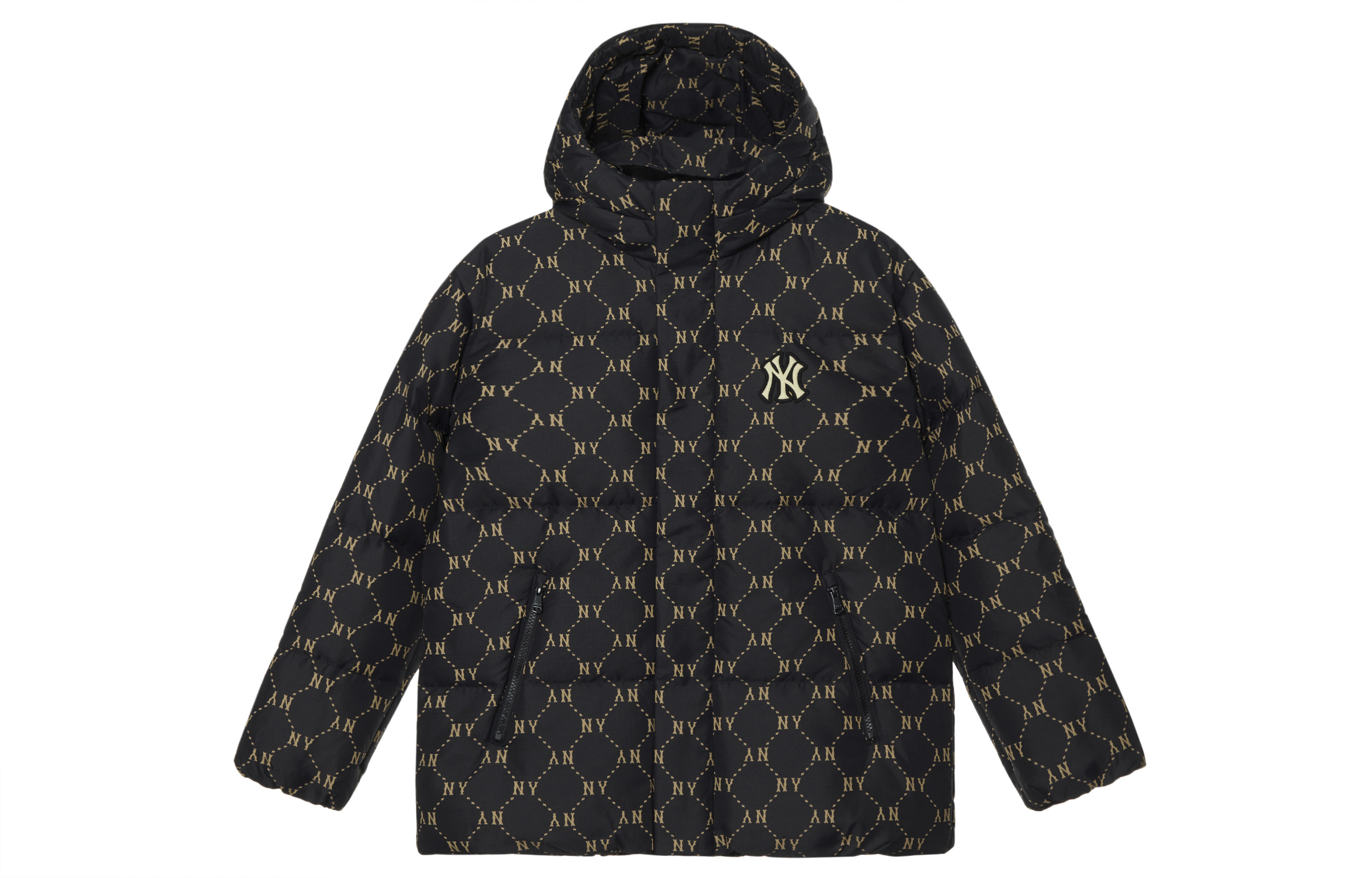 MLB Monogram NY Yankees 24FW Black Puffer Jacket w/ Embroidered Logo Unisex Hoodie. 3ADJM1146-50BKS