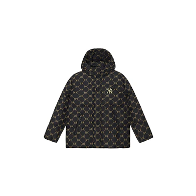 MLB Monogram NY Yankees 24FW Black Puffer Jacket w/ Embroidered Logo Unisex Hoodie. 3ADJM1146-50BKS
