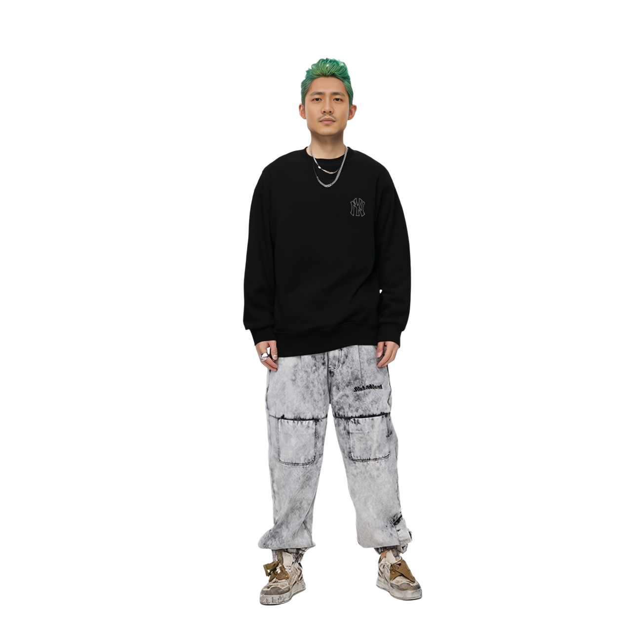 Cheap Sweatshirt Hitam Unisex MLB Monogram NY Yankees Big Logo. 31MTM2111-50L