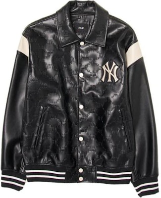 MLB Monogram NY Yankees Black Leather Baseball Jacket 24FW Unisex Diamond Print. 3AJPM0444-50BKS Order MLB Monogram NY Yankees Black Leather Baseball Jacket 24FW Unisex Diamond Print. 3AJPM0444-50BKS