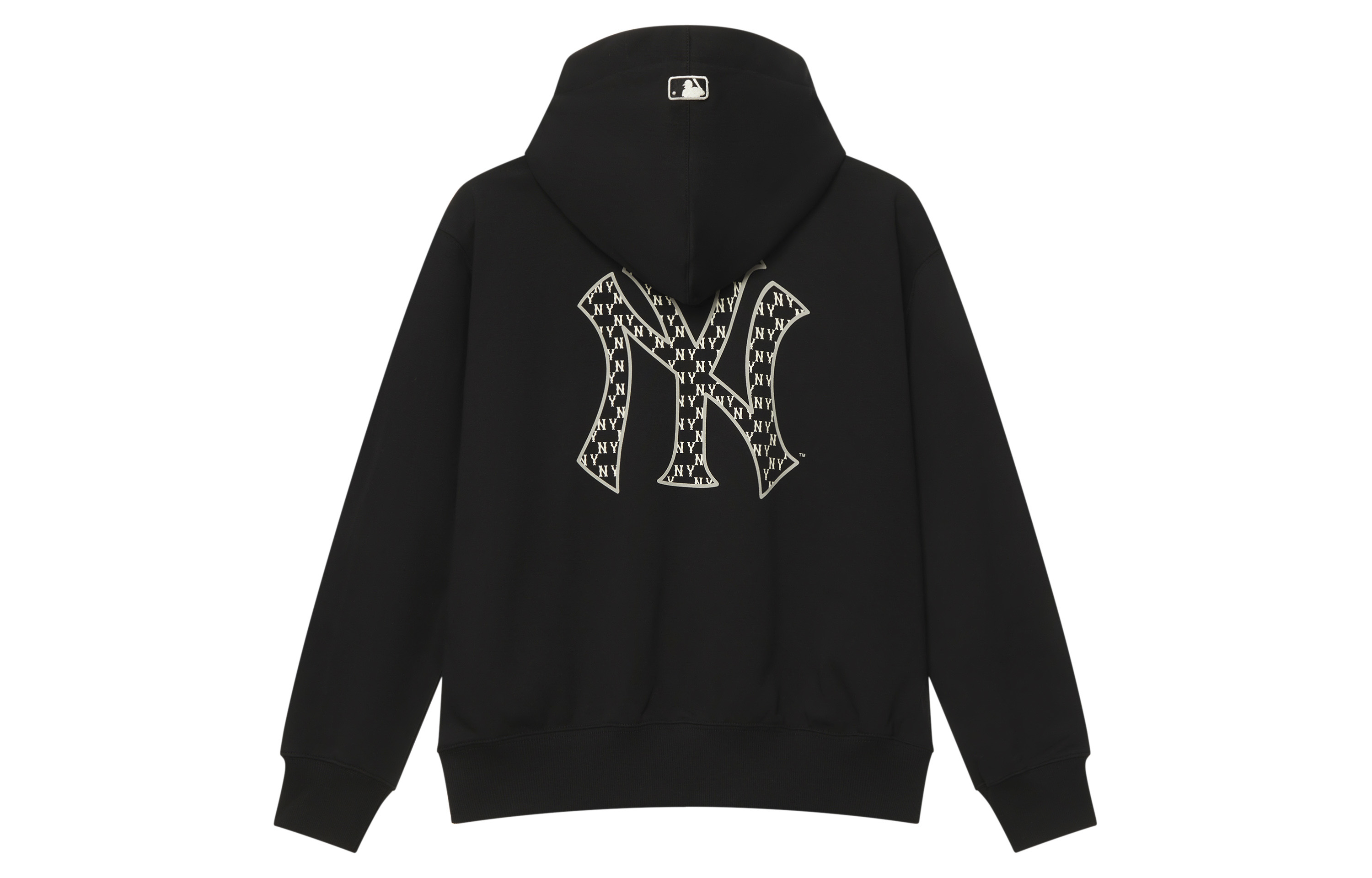 MLB Monogram NY Yankees Black Logo Zip Hoodie Unisex Casual Long Sleeve Jacket 3ATRM0451-50BKS