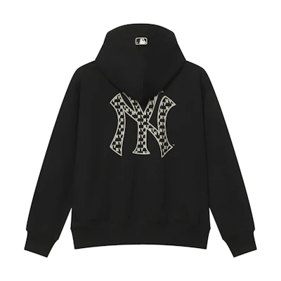 MLB Monogram NY Yankees Black Logo Zip Hoodie Unisex Casual Long Sleeve Jacket 3ATRM0451-50BKS