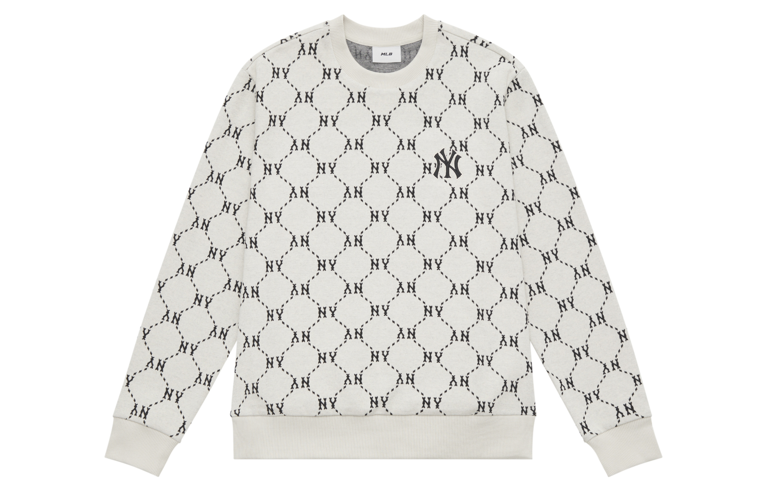 MLB Monogram NY Yankees Cream Crewneck Logo Pullover Unisex Sweatshirt FW24 3AMTM1344-50CRD